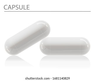 Realistic White Capsules Isolate with shadow is on white background Vector illustration