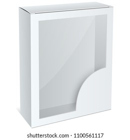 Realistic White Cardboard Box with a transparent plastic window. illustration