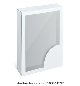 Realistic White Cardboard Box with a transparent plastic window. illustration