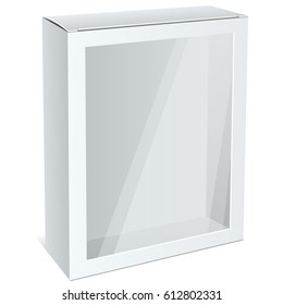 Realistic White Cardboard Box with a transparent plastic window. illustration