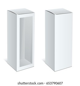 Realistic White Cardboard Box with a transparent plastic window. illustration