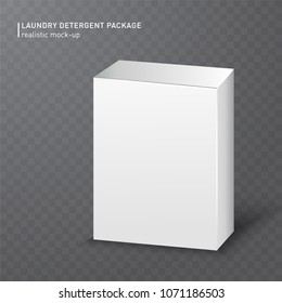 Realistic white carton box on transparent background for liquid laundry detergent, shampoo, bleach, soap, cream. Vector illustration. Easy to place your text or logo. Photorealistic design EPS 10.