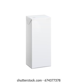 Realistic White carton pack 100 ml For juice, milk and other drinks. Vector illustration. Template For Mockup Your Design.