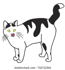Realistic white cat with black specks. Vector Illustration. Isolated with white background.