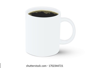 Realistic white ceramic coffee cup with black coffee vector illustration