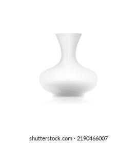 Realistic white ceramic porcelain vase. 3d ceramic glossy pot. Home interior design element for keeping flowers. Template mockup. Vector illustration