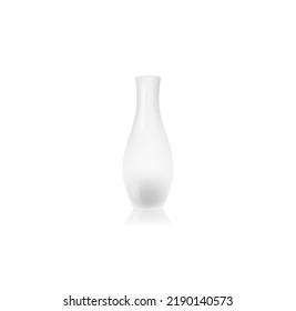 Realistic white ceramic vase. Modern clay pottery for interior decorative design isolated on white. Classic vessel home decoration craft culture jug. Vector illustration