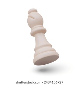 Realistic white chess bishop in floating position. Effect of moving on checkerboard