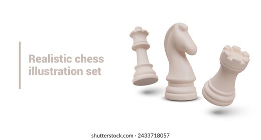 Realistic white chess figures in floating position. Winning and losing