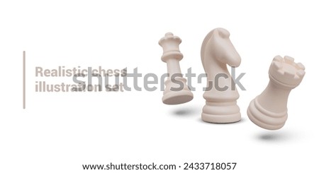 Realistic white chess figures in floating position. Winning and losing