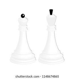 A realistic white chess king and a white chess queen. Isolated on white background.