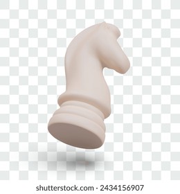 Realistic white chess knight in floating position. Vector isolated game figure