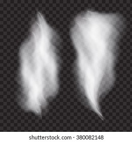 Realistic white cigarette vector smoke. Transparent vector smokes set for black backgrounds. Beautiful white soft vector eps10 smoke. Clouds set on transparent background. Smooth cloudy smokes concept