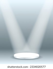 realistic white circular podium with glowing spotlight isolated or round podium with spot lightning. eps vector