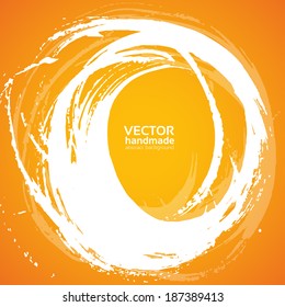 Realistic white circular strokes thick  paint on a orange background 2. Vector drawing