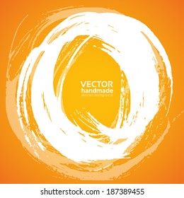 Realistic white circular strokes thick  paint on a orange background 1. Vector drawing