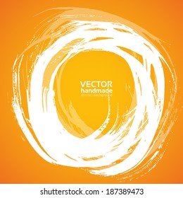 Realistic white circular strokes thick  paint on a orange background. Vector drawing