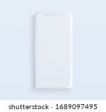 Realistic white clay style smartphone illustration with blank screen. Template for presentation of UI design interface or infographics. Vector cellphone mockup for UX design concept.