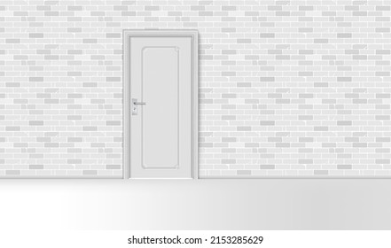 Puerta blanca real con marco. pared de la puerta cerrada con marco blanco aislado en el fondo.
