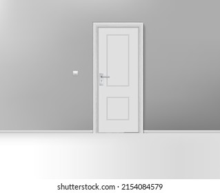 Realistic white close door with frame. white frame closed door wall isolated on background.

