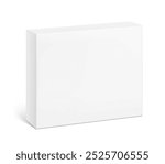 Realistic white closed paperboard box mockup. Vector illustration isolated on white background. Taking your 2D designs into 3D. Can be use for medicine, food, cosmetic and other. EPS10.