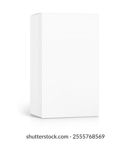 Realistic white closed paperboard box mockup. Vector illustration isolated on white background. Taking your 2D designs into 3D. Can be use for medicine, food, cosmetic and other. EPS10.