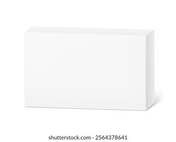 Realistic white closed paperboard box mockup. Vector illustration isolated on white background. Taking your 2D designs into 3D. Can be use for medicine, food, cosmetic and other. EPS10.