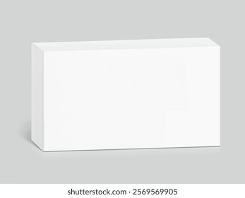 Realistic white closed paperboard box mockup. Vector illustration isolated on grey background. Taking your 2D designs into 3D. Can be use for medicine, food, cosmetic and other. EPS10.	