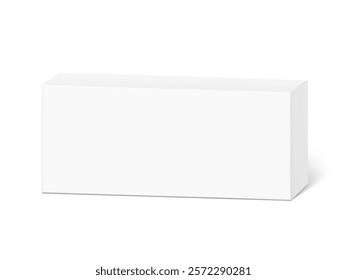 Realistic white closed paperboard box mockup. Vector illustration isolated on grey background. Taking your 2D designs into 3D. Can be use for medicine, food, cosmetic and other. EPS10.