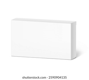 Realistic white closed paperboard box mockup. Vector illustration isolated on white background. Taking your 2D designs into 3D. Can be use for medicine, food, cosmetic and other. EPS10.