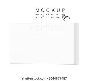 Realistic white closed paperboard box mockup with The Braille Alphabet. Vector illustration isolated on white background. Can be use for medicine, food, cosmetic and other. EPS10.