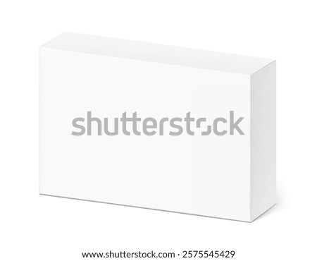 Realistic white closed paperboard box mockup. Vector illustration isolated on white background. Taking your 2D designs into 3D. Can be use for medicine, food, cosmetic and other. EPS10.