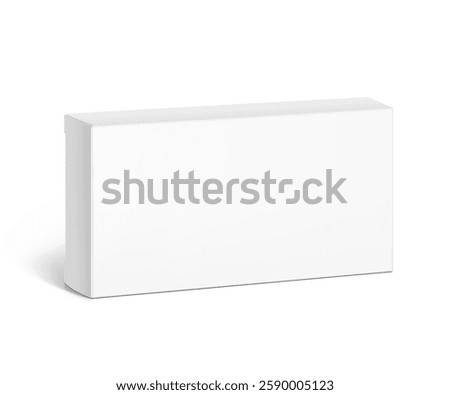 Realistic white closed paperboard box mockup. Vector illustration isolated on white background. Taking your 2D designs into 3D. Can be use for medicine, food, cosmetic and other. EPS10.