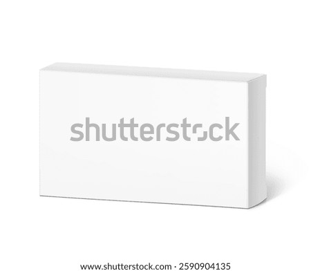 Realistic white closed paperboard box mockup. Vector illustration isolated on white background. Taking your 2D designs into 3D. Can be use for medicine, food, cosmetic and other. EPS10.