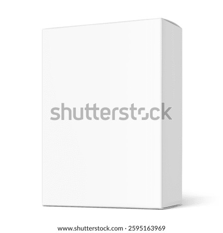 Realistic white closed paperboard box mockup. Front view. Vector illustration isolated on white background. Taking your 2D designs into 3D. Can be use for pharmacy, food, cosmetic. EPS10.