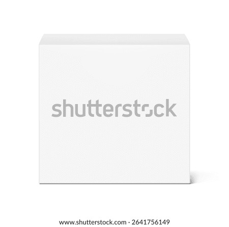 Realistic white closed paperboard box mockup. Front view. Vector illustration isolated on white background. Taking your 2D designs into 3D. Can be use for pharmacy, cosmetic, food. EPS10.
