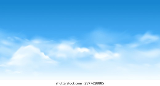 realistic white cloud background design, empty blue sky illustration template vector