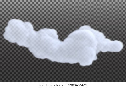 Realistic white cloud isolated on transparent background. Bright design element. Vector illustration.
