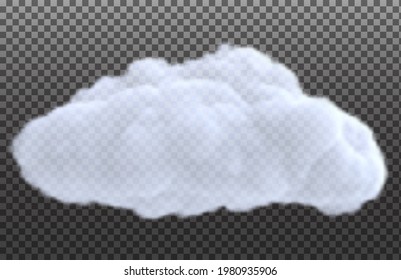 Realistic white cloud isolated on transparent background. Bright design element. Vector illustration.