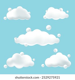realistic white cloud set, additional sky design elements