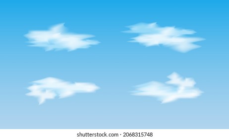Realistic white cloud set isolated on a blue background