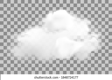 Realistic white cloud with trasparency on checkered background