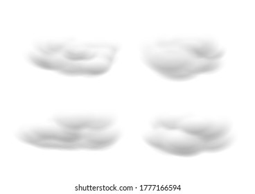 Vectores de nubes blancas realistas aislados en fondo blanco, lana de algodón 