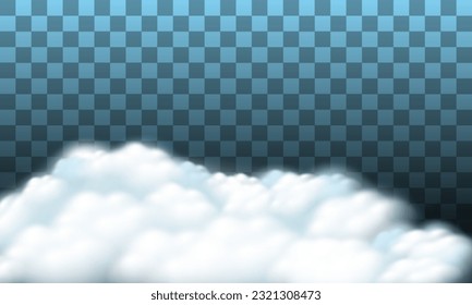 Realistic white clouds on blue grey checkered background vector illustration.