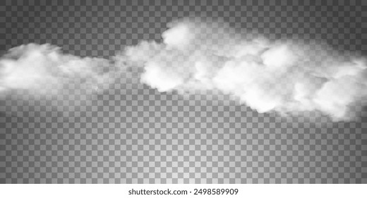 Realistic white clouds on transparent background. Vector illustration of cloud sky