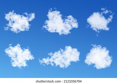 Realistic white clouds set with blue sky background 