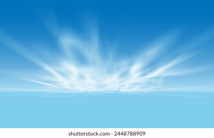 Realistic white clouds smoke on blue sky background vector illustration.