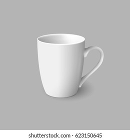 Realistic white coffee cup isolated on grey background. Vector template for Mock Up. Vector illustration