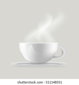 Realistic White Coffee Cup with Steam