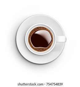 Realistic White Coffee Cup Top View. EPS10 Vector